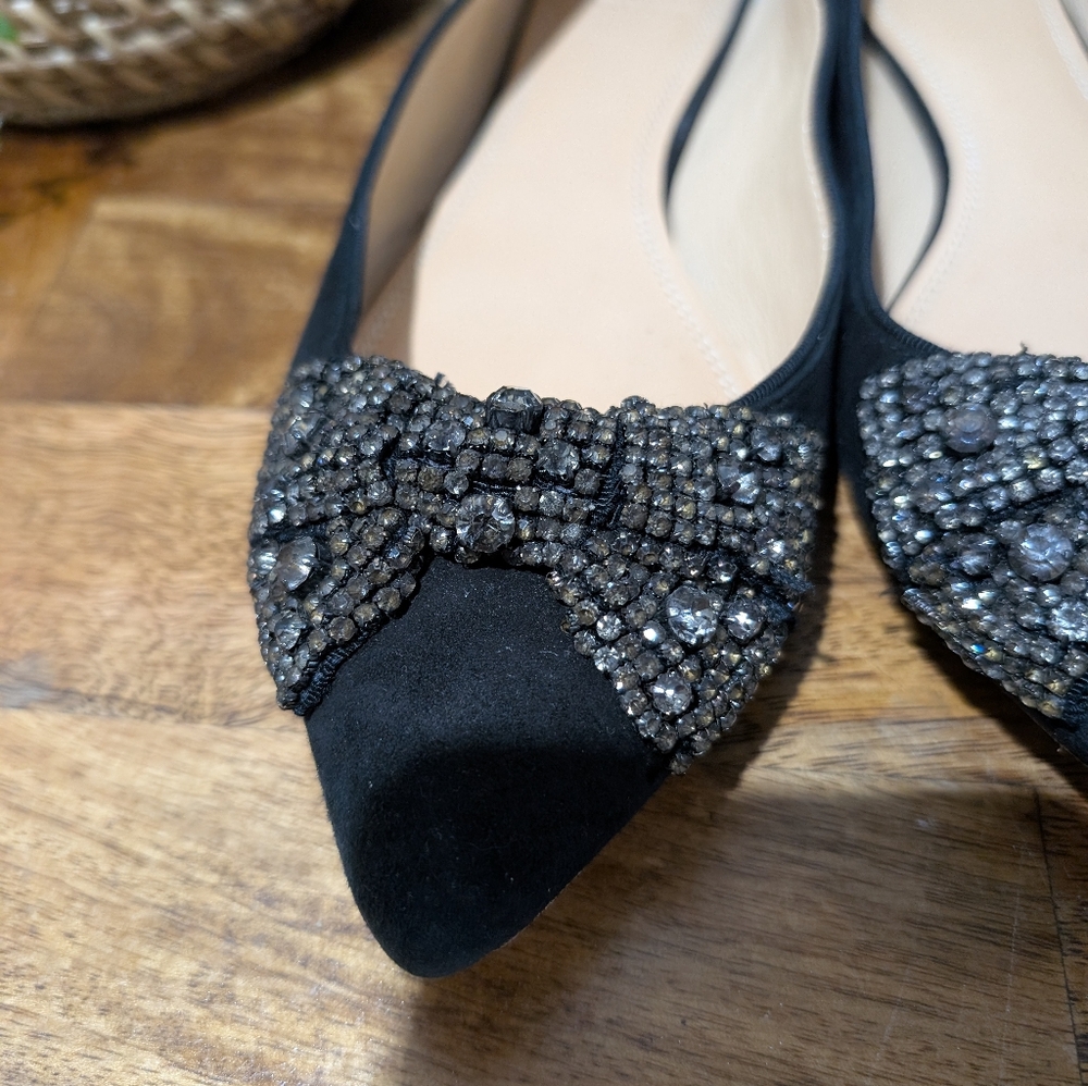 Tory Burch Esme Black Suede Rhinestones‎ Flat Shoes-sz9.5  ~Stylish - Picture 10 of 12